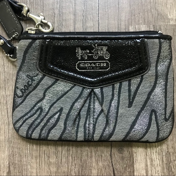 Coach Handbags - coach coin purse black silver zebra print